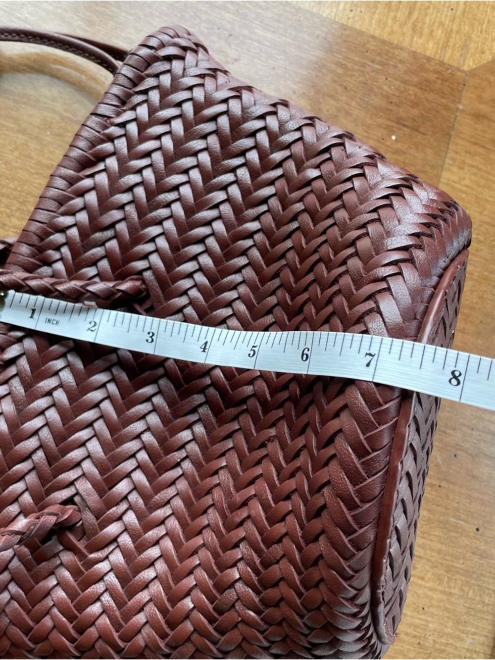 Zara Braided Woven Buffalo Leather Bucket Shoulder Bag - Brown - Picture 14 of 16